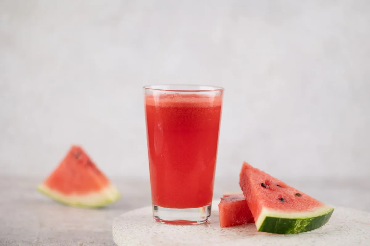 Fresh watermelon juice served in a glass.